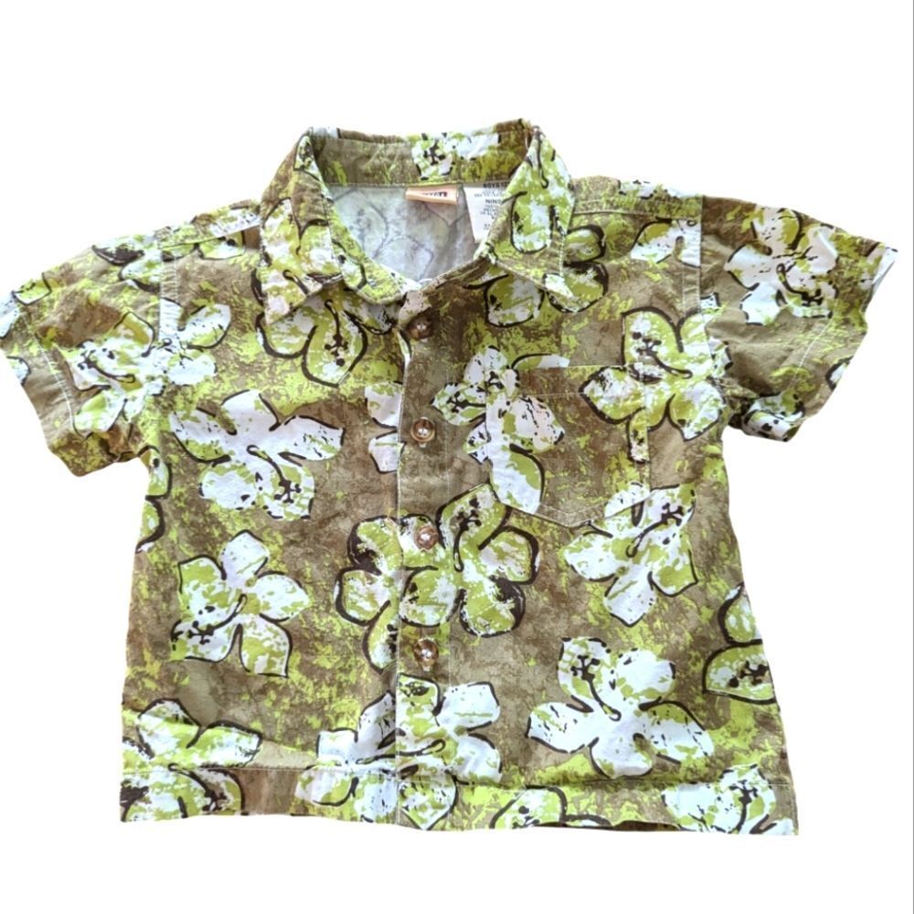 Kids vintage faded Glory Hawaiian tropical‎ print button up shirt size 12 months